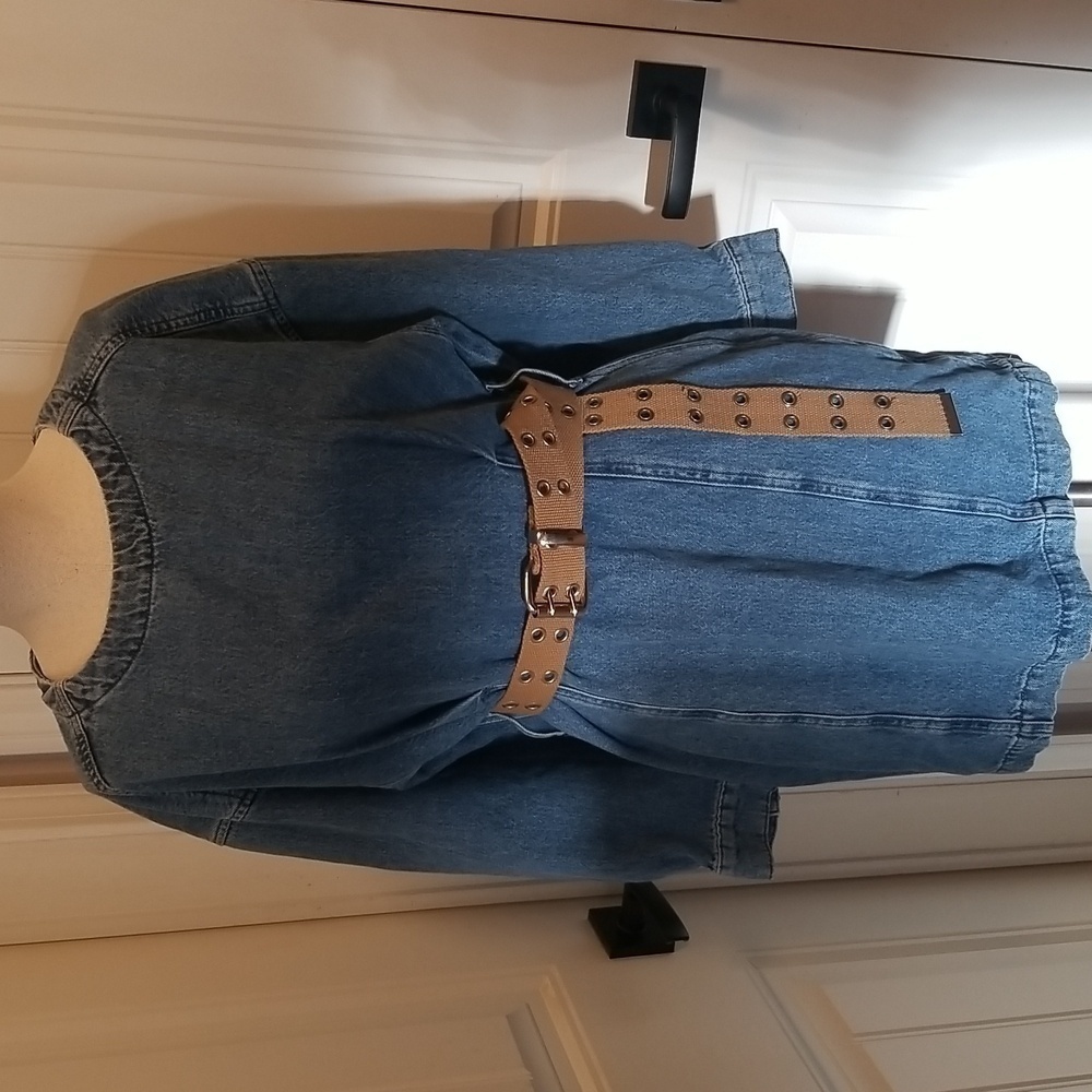 ZARA Denim Mini Dress Womens Size Small with belt great for fall long sleeves
